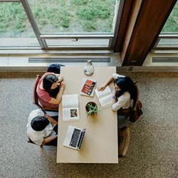 Airial view of students at table