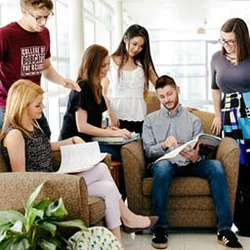 Students gathered in lounge area